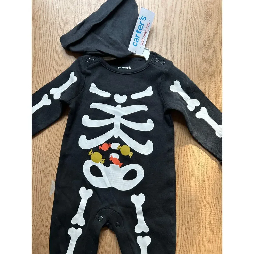 New Carters Just One You Baby 2pc Skeleton🩻 romper Bodysuit Black size 3 Months